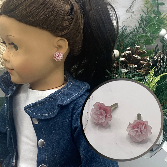 Pink Flower Rose Post Doll Earrings 2mm Post • fits 18” American Girl Doll