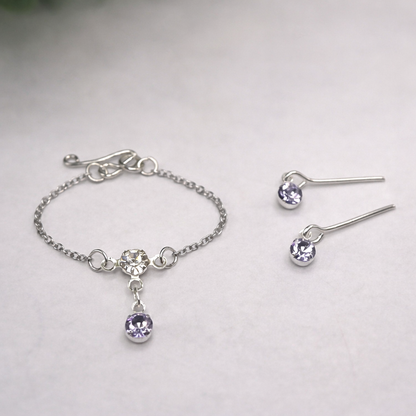 Misty Purple & Clear Rhinestone Y-Style Silver  Doll Necklace & Earrings for 10-12 Inch Fashion Doll1