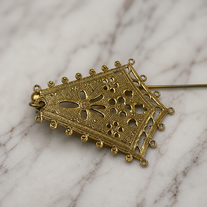 Floral Design Metal Dangle -  Gold Tone - 5” Pin • Hatpin - Stick Pin