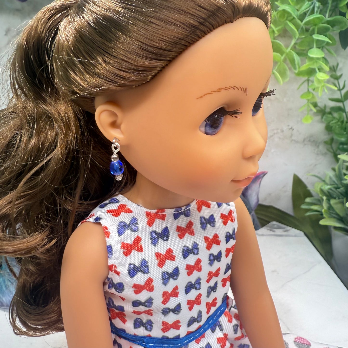 Blue Glass Crystal Dangle Earrings • 14 Fashion Doll Jewelry