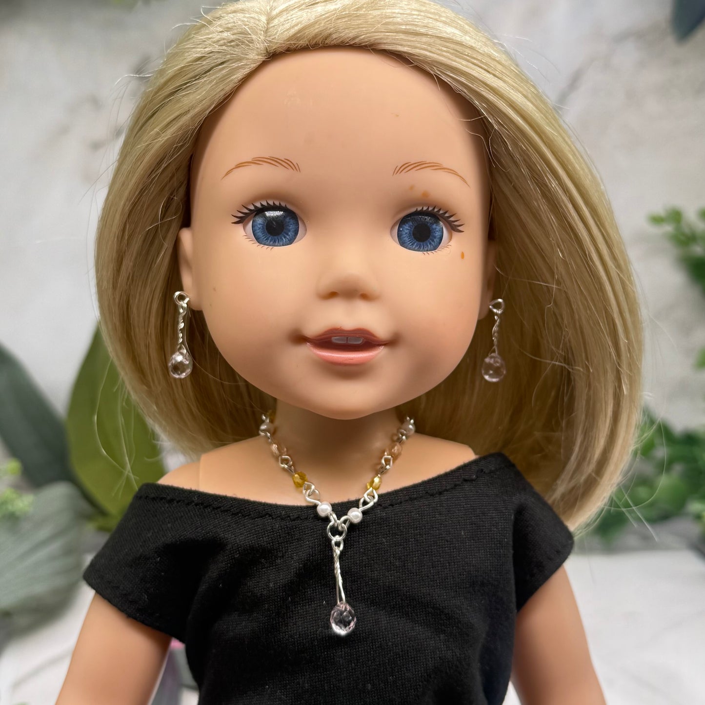 Pink Yellow Pearl Beaded Doll Necklace & Earrings • 14 Inch Fashion Doll Jewelry