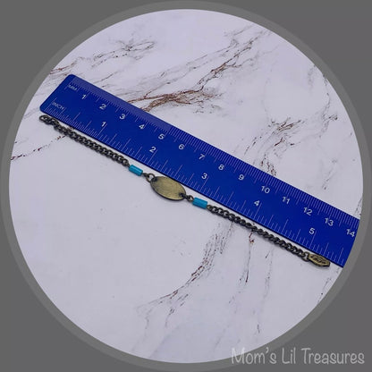 Turquoise Blue Brass Gold Oval Pendant Necklace for 14 inch Wellie Wisher Doll
