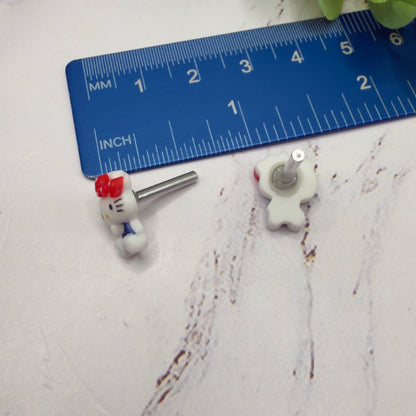 Hello Cat Kitty Red Polka Dot Bow Post Doll Earrings • 2mm Post for 18 Inch Fashion Doll