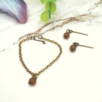 Brown Acrylic Drop Bead Gold Chain Doll Necklace & Earrings • 14 Inch Fashion Doll Jewelry