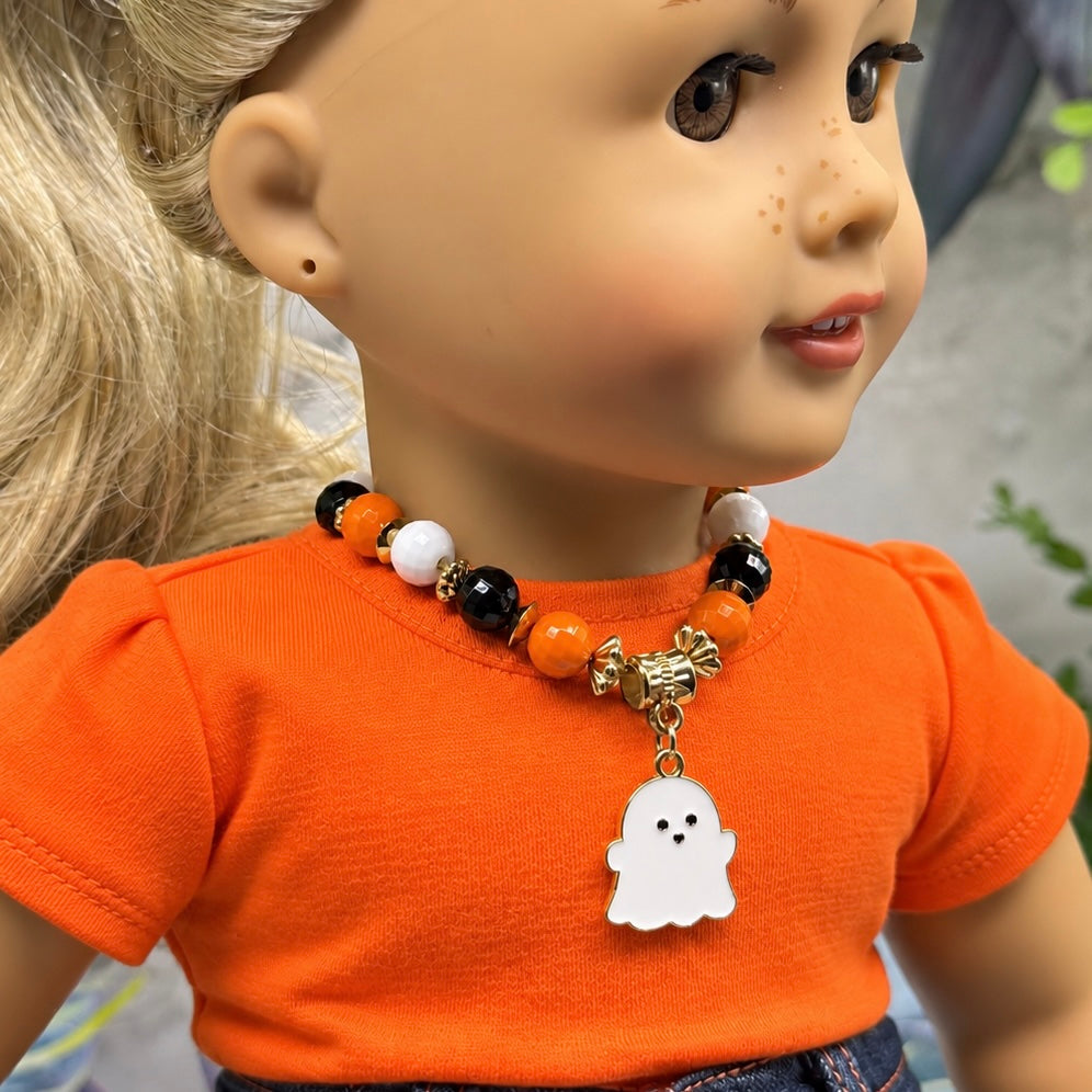 Halloween Ghost Charm Beaded Doll Necklace | fits 18 Inch Fashion Doll • American Girl