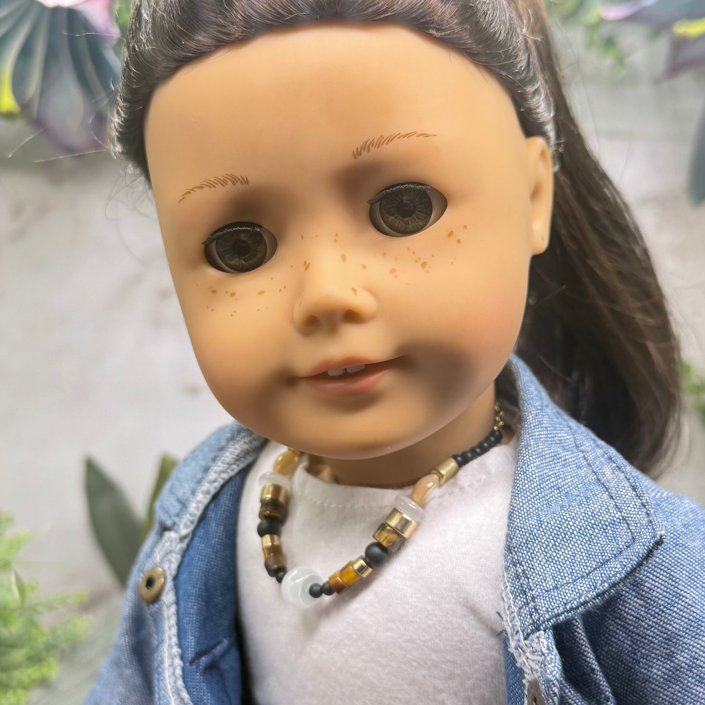 Multi Color Shape Brown Gold Beaded Doll Necklace • 18 Inch Fashion Doll Jewelry