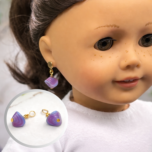 Purple Blue Swirl Glass Drop Gold Doll Earrings - DANGLE ONLY fits 2mm post for 18 Inch Fashion Dolls