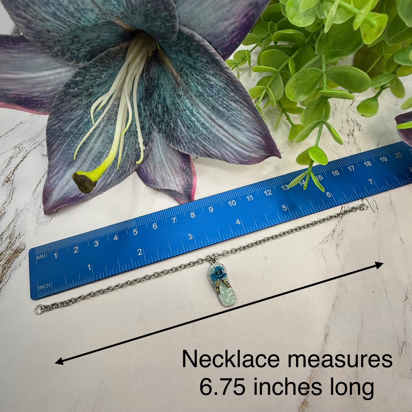 Blue Flip Flip Sandal Rose Accent Charm Silver Doll Necklace for 18 Inch Fashion Doll Jewelry