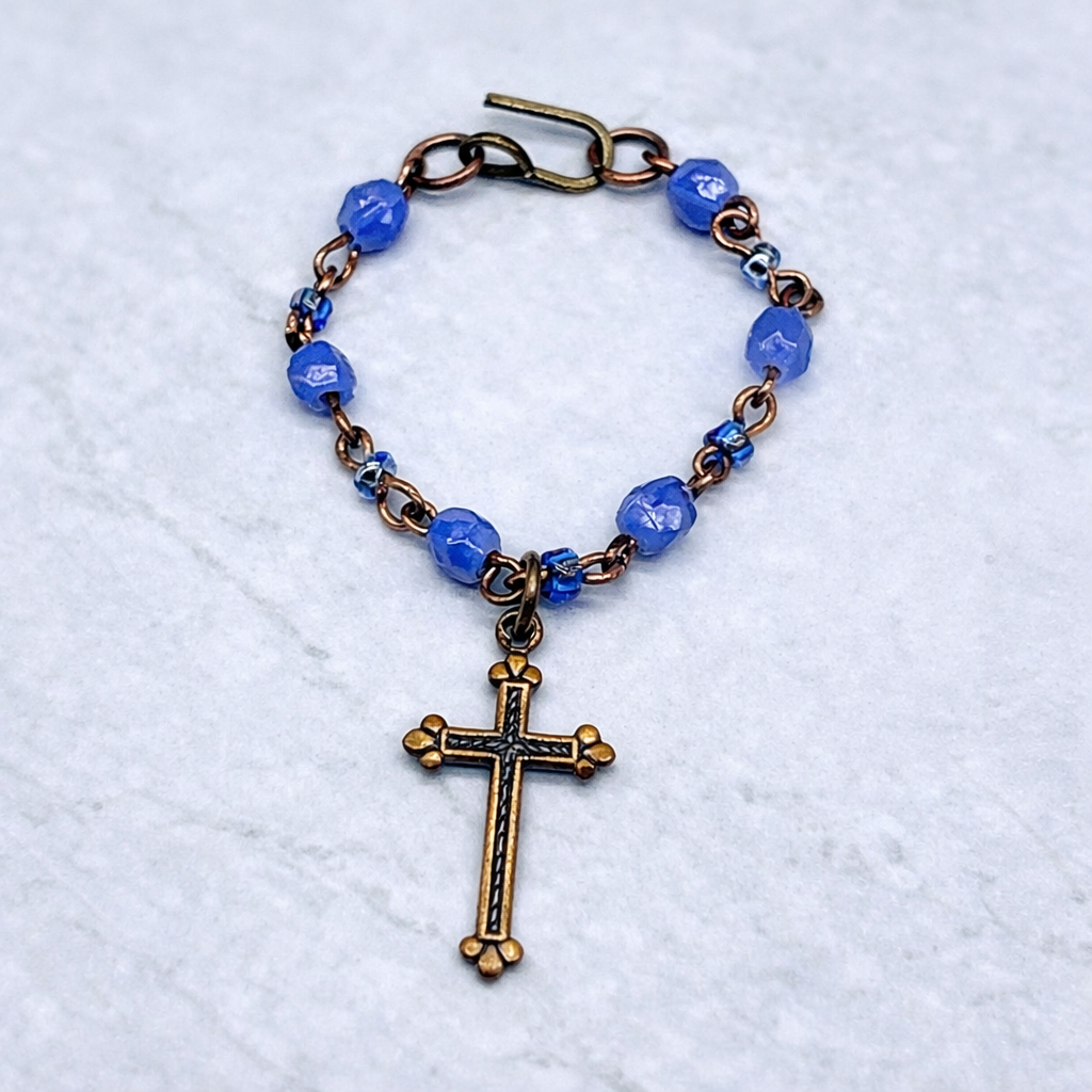 Blue Glass Cross Pendant Doll Necklace • 16 Inch Fashion Doll Jewelry