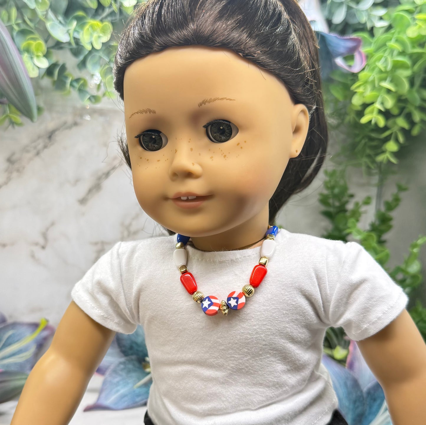 Red White Blue Beaded Flag Charm Doll Necklace for 18 Inch Fashion Doll