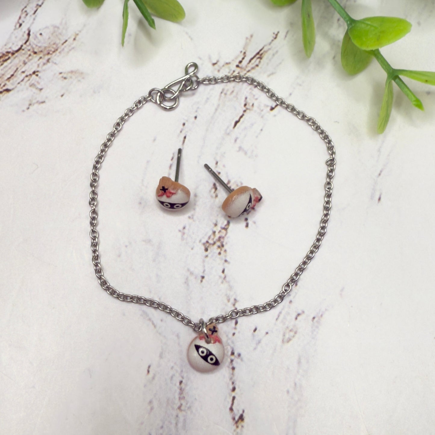 Halloween Mummy Charm Doll Necklace and Earrings Set • 14 Inch Doll Jewelry