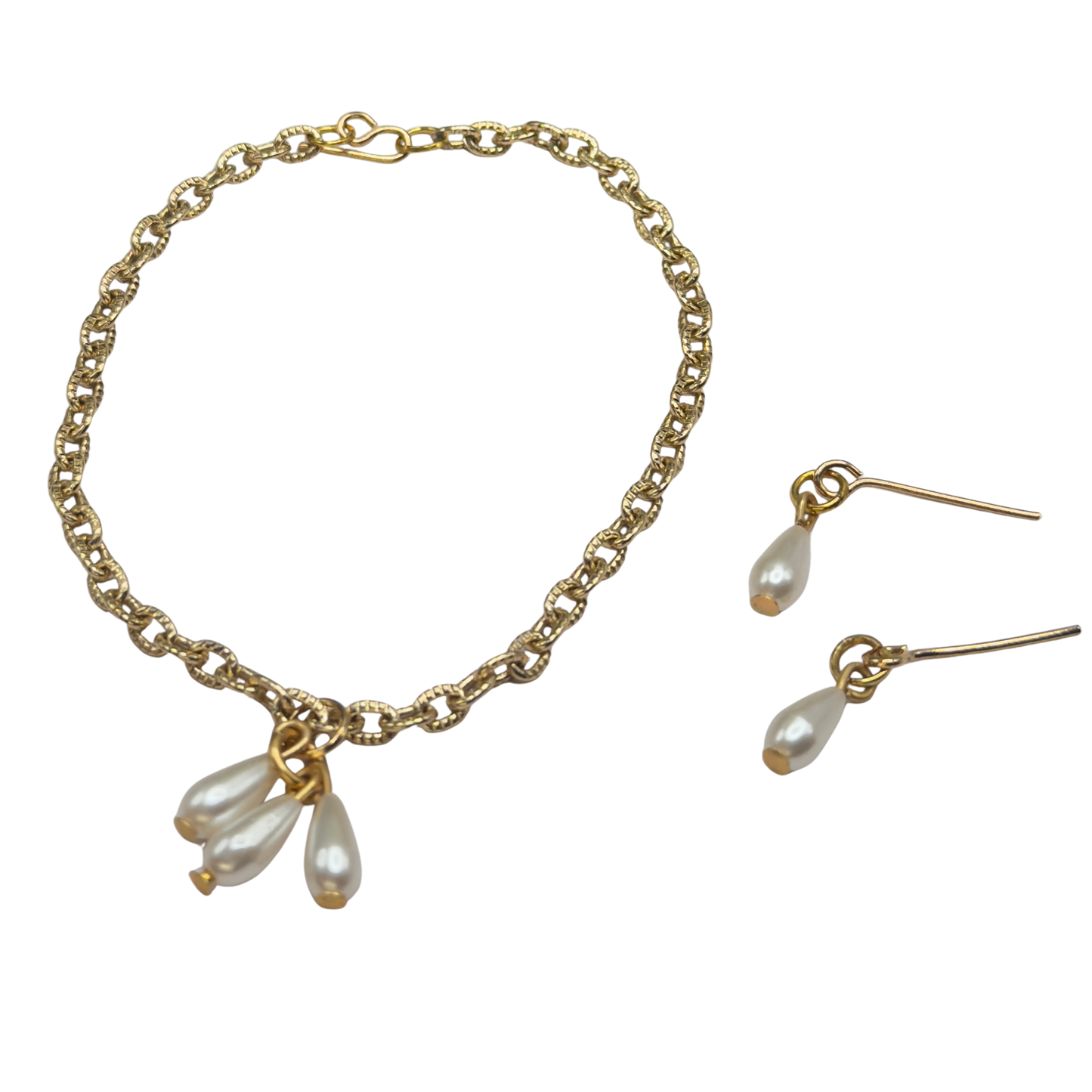Teardrop Pearl Dangle Pendant Gold Chain Doll Necklace & Earrings Set • 18 Inch Fashion Doll Jewelry