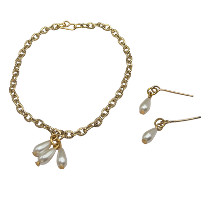 Teardrop Pearl Dangle Pendant Gold Chain Doll Necklace & Earrings Set • 18 Inch Fashion Doll Jewelry