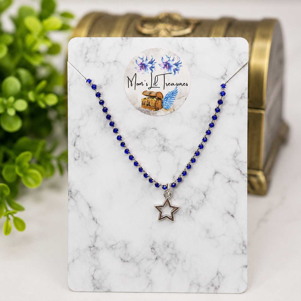 Blue Rhinestone Silver Star Charm Doll Necklace for 18 Inch Fashion Doll