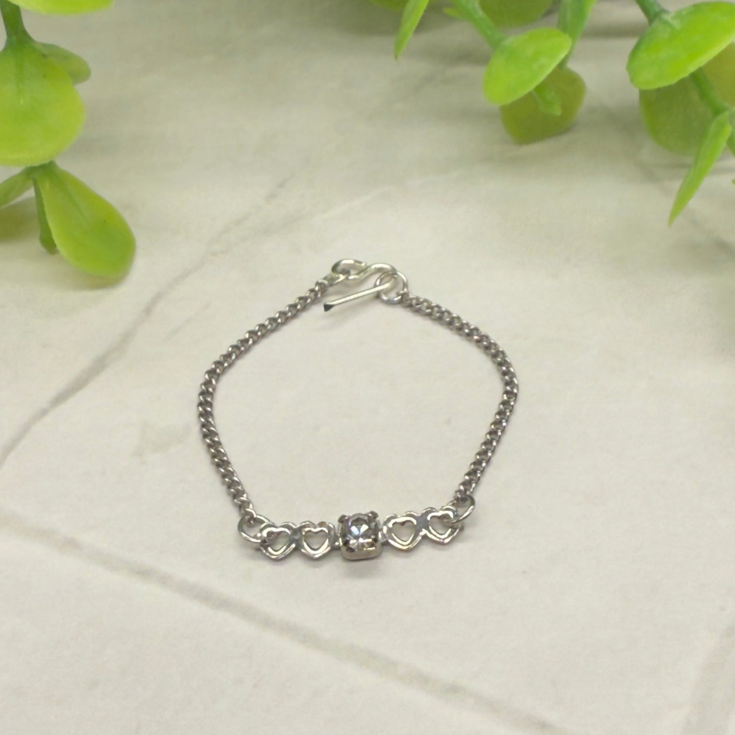 Silver Heart Clear Rhinestone Choker Chain Doll Necklace • 16” Doll Jewelry