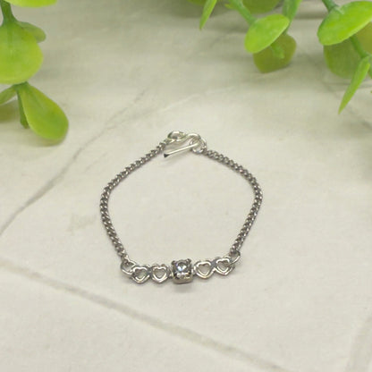 Silver Heart Clear Rhinestone Choker Chain Doll Necklace • 16” Doll Jewelry