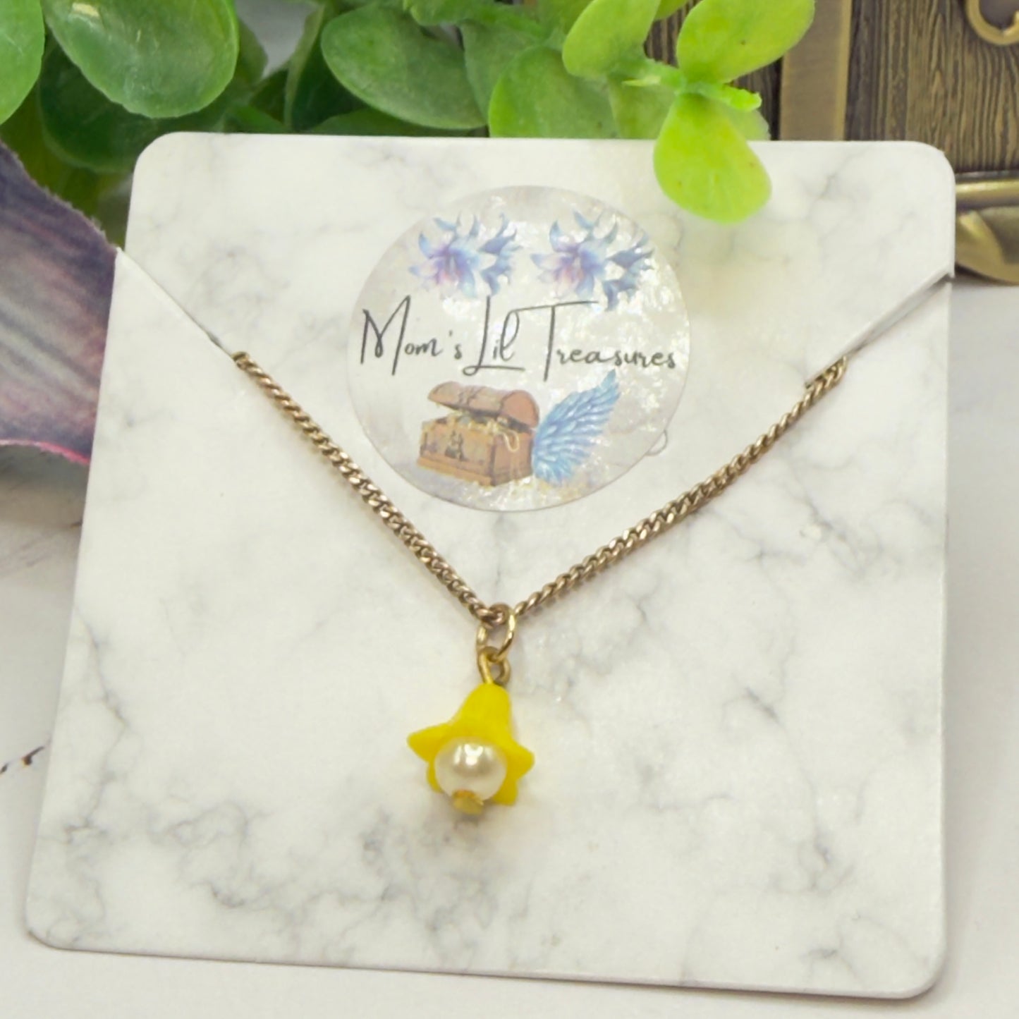 Yellow Flower Pearl Center Charm Gold Chain Doll Necklace • 14 Inch Fashion Doll Jewelry