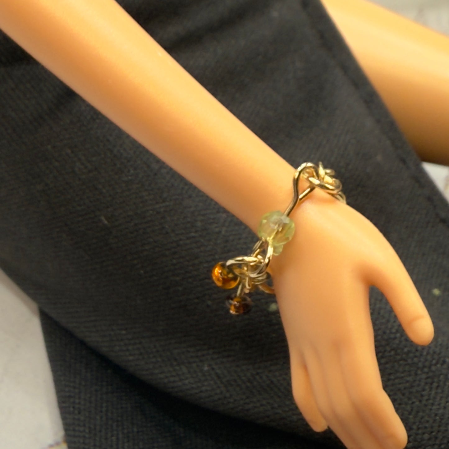 Green Brown Glass Dangle Doll Necklace Earrings Bracelet Set • 10-12” 1:6 Fashion Doll Jewelry