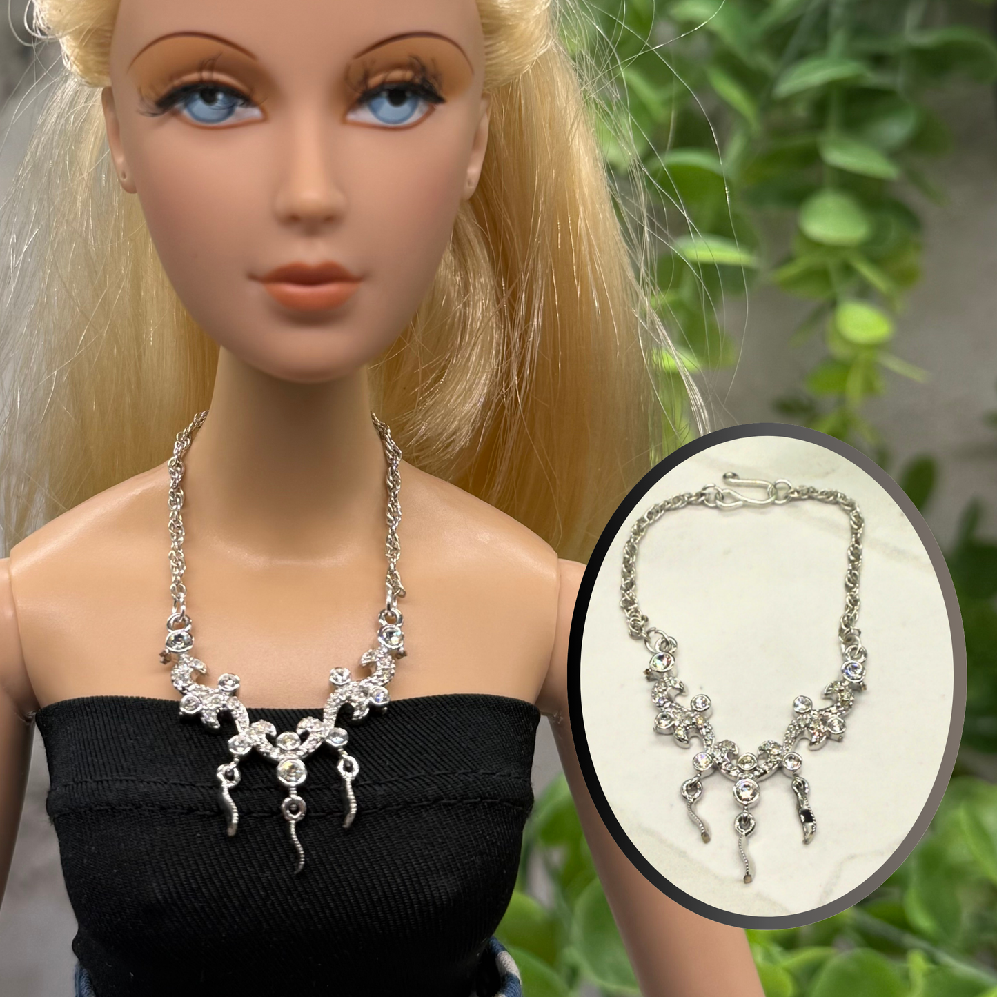 Silver Glamour Clear Rhinestone Doll Necklace • 16 inch Fashion Doll Jewelry