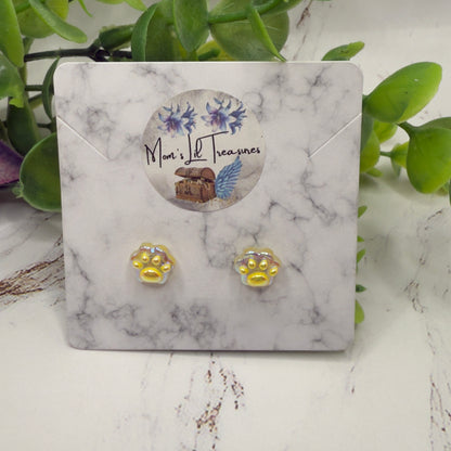 Yellow Paw Print Post Doll Earrings • 2mm Post fit 18 Inch Fashion Doll