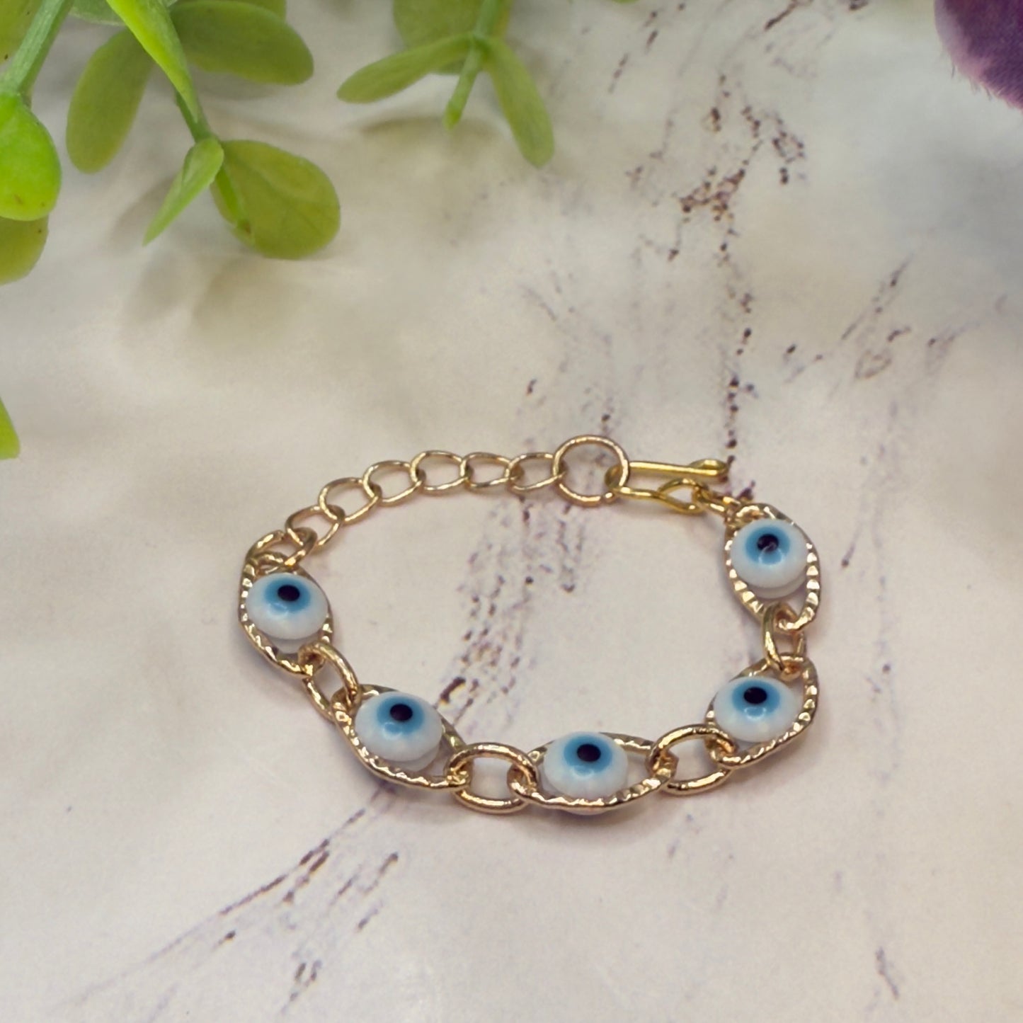 Blue Evil Eye Good Luck Gold Link Doll Bracelet • 18 Inch Fashion Doll Jewelry