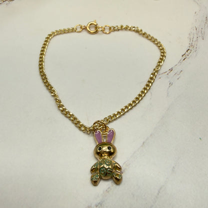Bunny Purple & Green Enamel Detail Charm Doll Necklace Easter • 18 Inch Fashion Doll Jewelry