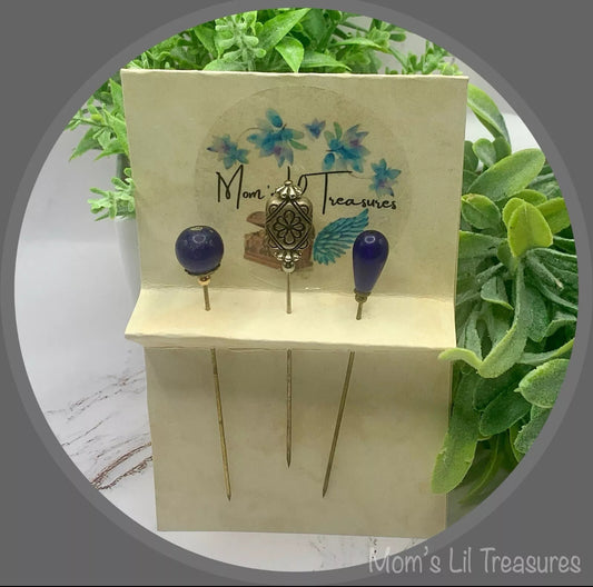 Blue Silver Set • Stick Pins / Hatpin / Sewing Quilting pins / Gifts for Her