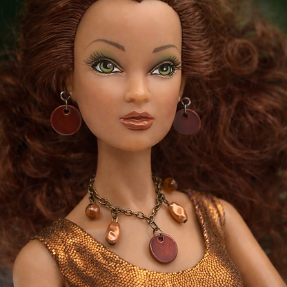 Brown Pearl Dangle Necklace Earring Set • 16 Inch Fashion Doll Jewelry