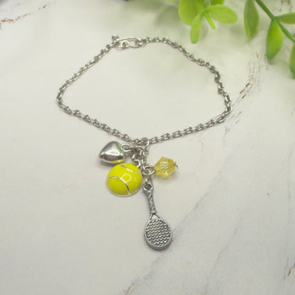 Love Tennis Multi Charm Silver Doll Necklace • 18 Inch Fashion Doll Jewelry