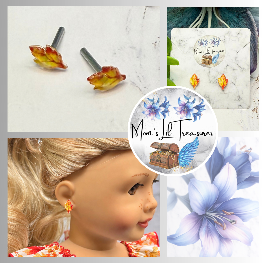 Autumn Fall Leaf 2mm Post Doll Earrings | fits 18 Inch Fashion Doll • American Girl