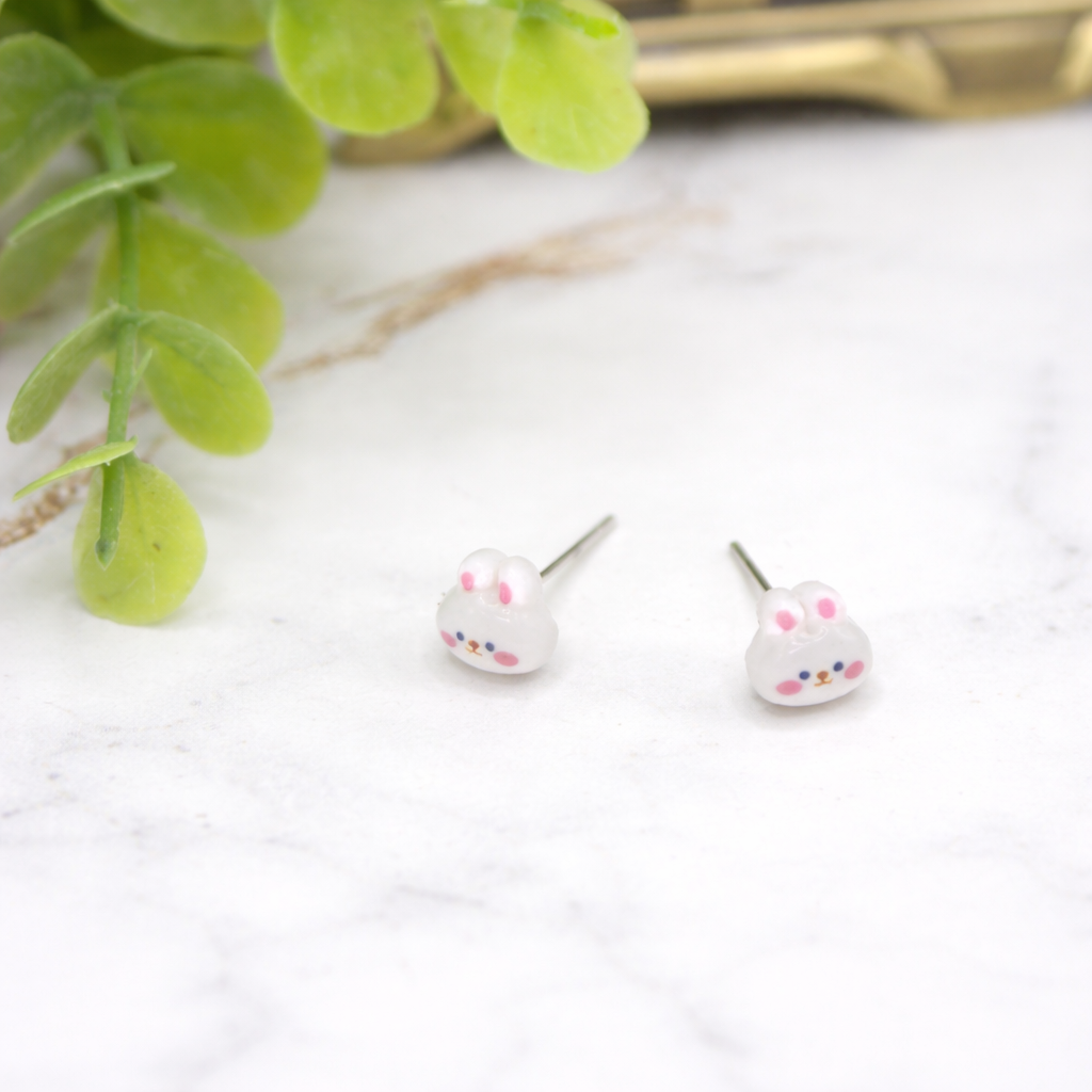 White Pink Bunny Easter Post Doll Earrings • 18 Inch Fashion Doll Jewelry