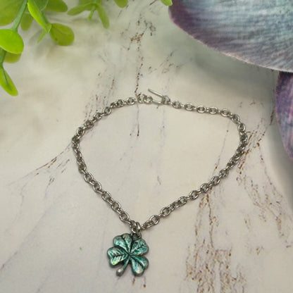 Four Leaf Clover Luck Green Enamel Silver Pendant Doll Necklace • 18 Inch Fashion Doll Jewelry
