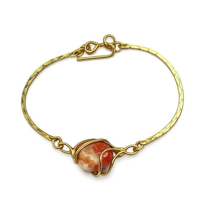 Wire Wrapped Orange White Stone Charm Gold Chain Doll Necklace • 16 Inch Fashion Doll Jewelry