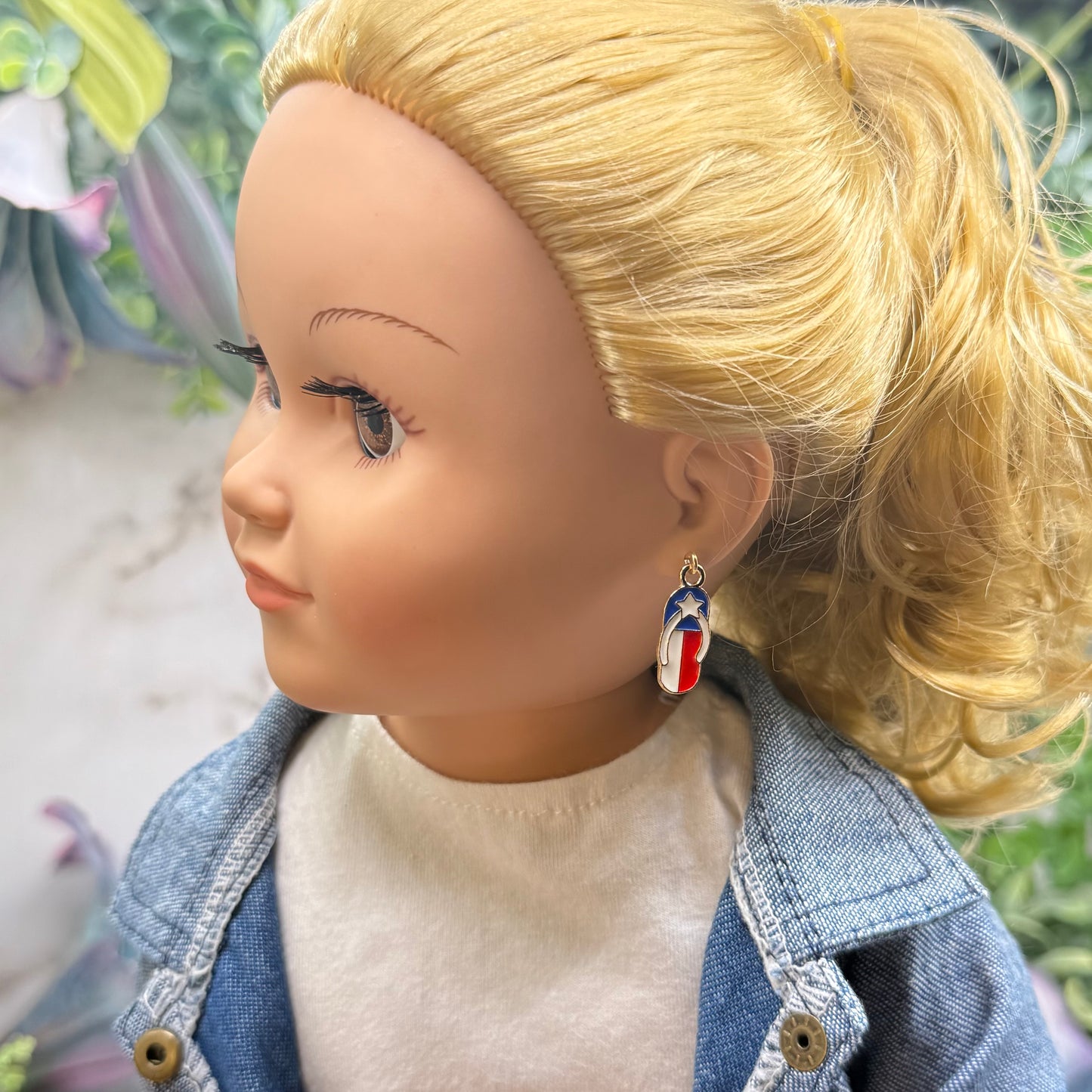 Americana Patriotic Flip Flop Sandal Dangle Doll Earrings for 18 Inch Fashion Doll