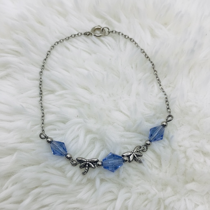 Silver Dragonfly Charms Blue Glass Crystal Doll Necklace • 18 inch Fashion Doll Jewelry