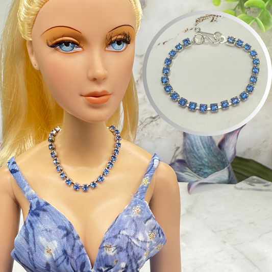 Blue Rhinestone Silver Doll Necklace • 16 Inch Fashion Doll Jewelry