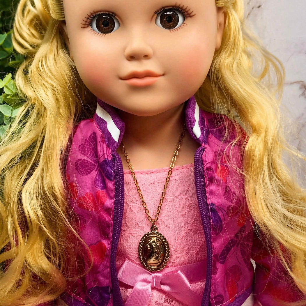 Gold Tone Cameo Pendant Doll Necklace • 18 Inch Fashion Doll Jewelry
