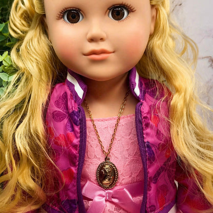 Gold Tone Cameo Pendant Doll Necklace • 18 Inch Fashion Doll Jewelry