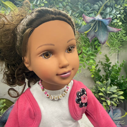 LOVE Pink White Gold Beaded Valentine’s Day Doll Necklace • 18 Inch Fashion Doll Jewelry