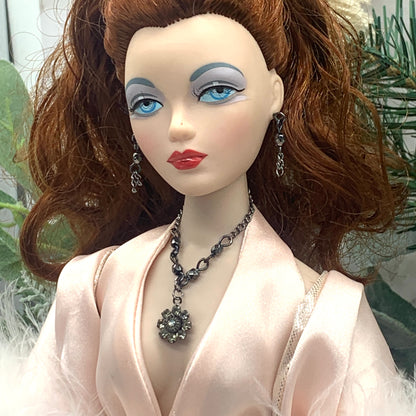 Black Smoky Rhinestone Crystal Doll Necklace Earrings Set • 16” Doll Jewelry