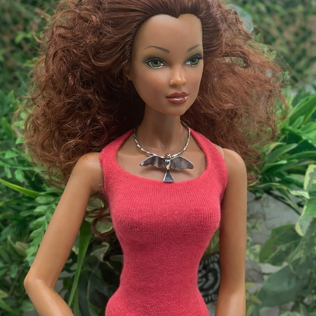 Silver Bird Pendant Wire Choker Necklace • 16 Inch Fashion Doll Jewelry