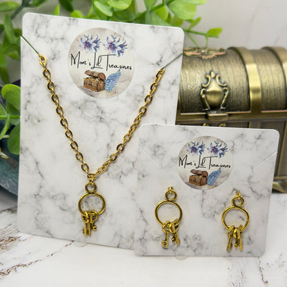 Key Ring Pendant Gold Chain Doll Necklace & Earrings Set • 18 Inch Fashion Doll Jewelry