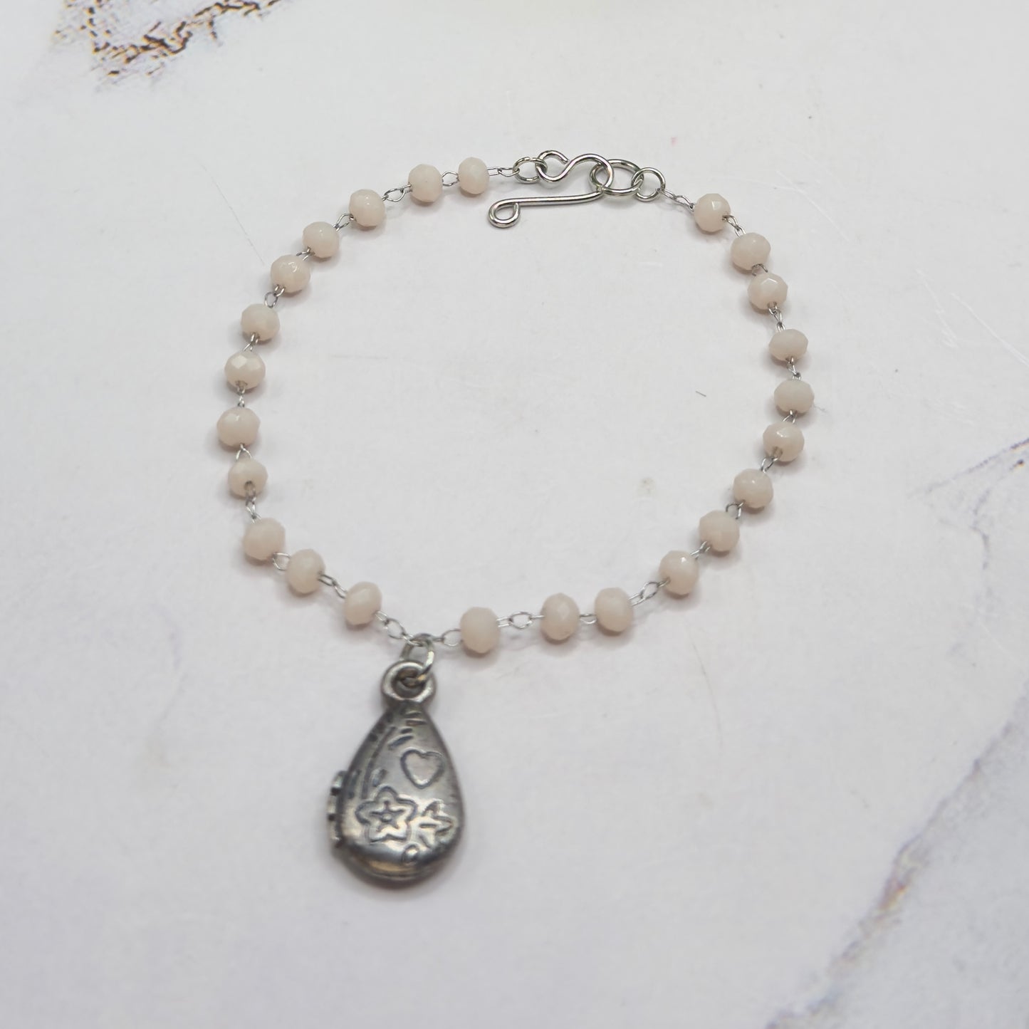 Light Pink Beige Crystal Bead Chain Teardrop Charm Heart Flower Design Doll Necklace • 18 Inch Fashion Doll Jewelry