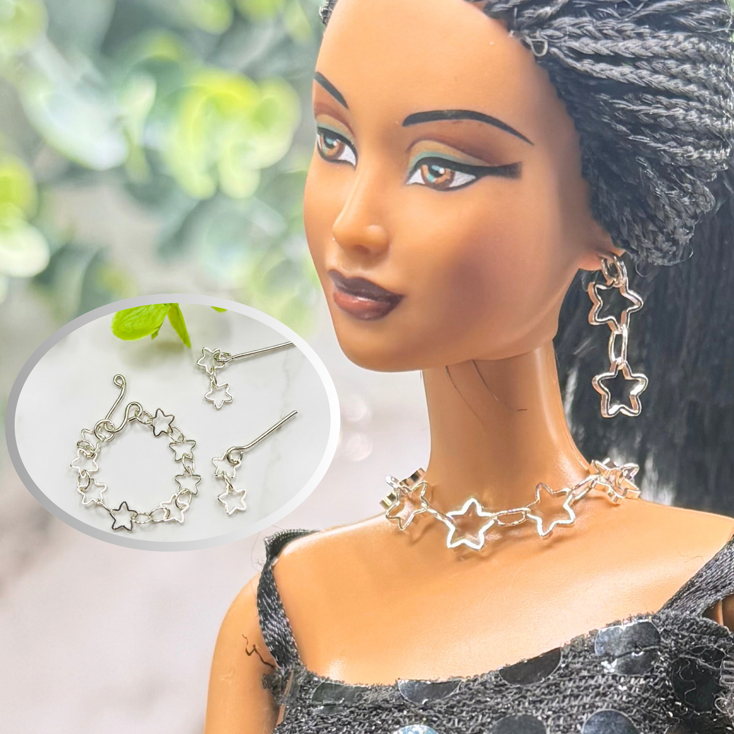 Open Work Silver Star Chain Doll Necklace & Earrings Set for 10-12 Inch 1:6 Fashion Doll