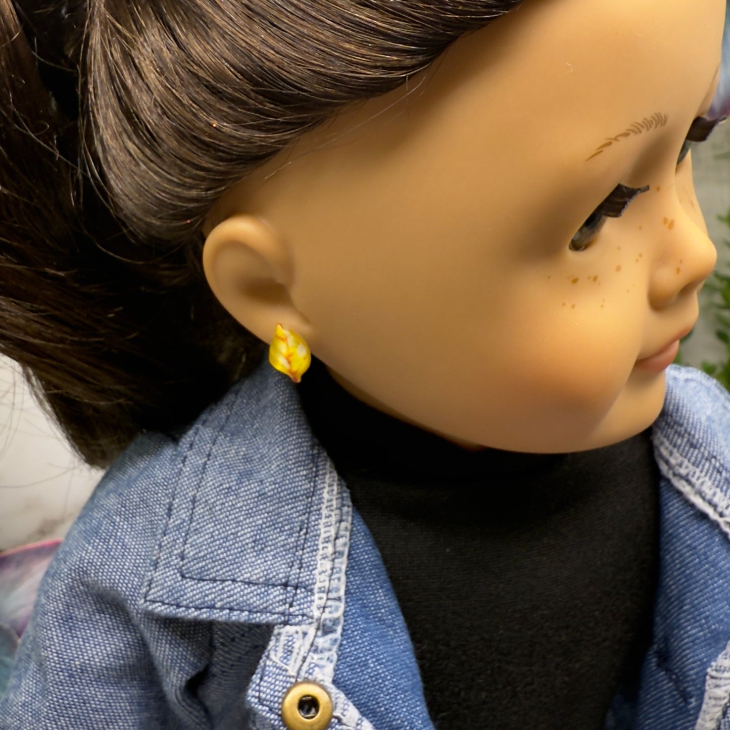 Yellow Golden Autumn Fall Leaf Post Doll Earrings •2mm Post • 18 Inch Fashion Doll