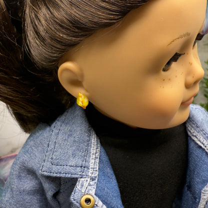 Yellow Golden Autumn Fall Leaf Post Doll Earrings •2mm Post • 18 Inch Fashion Doll