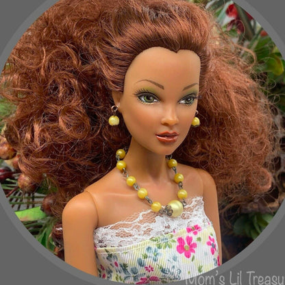 Light Yellow Pearl Necklace Earrings Set • 16” Fashion Doll Jewelry