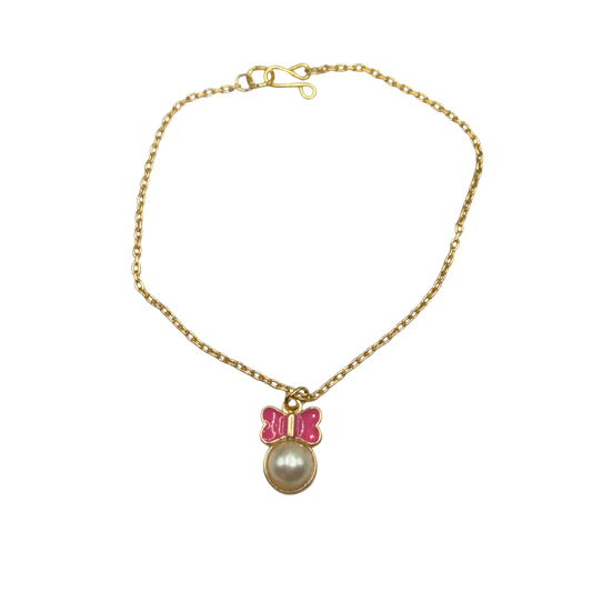 Pink Bow Pearl Charm Pendant Gold Doll Necklace • 18 Inch Fashion Doll Jewelry