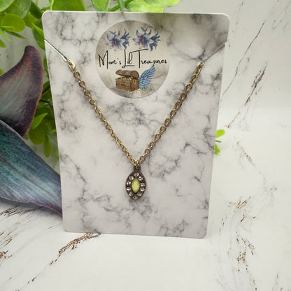 Oval Light Green Clear Rhinestone Pendant Gold Doll Necklace • 18 Inch Fashion Doll Jewelry