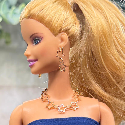 Open Work Gold Star Chain Doll Necklace & Earrings Set for 10-12 Inch 1:6 Fashion Doll